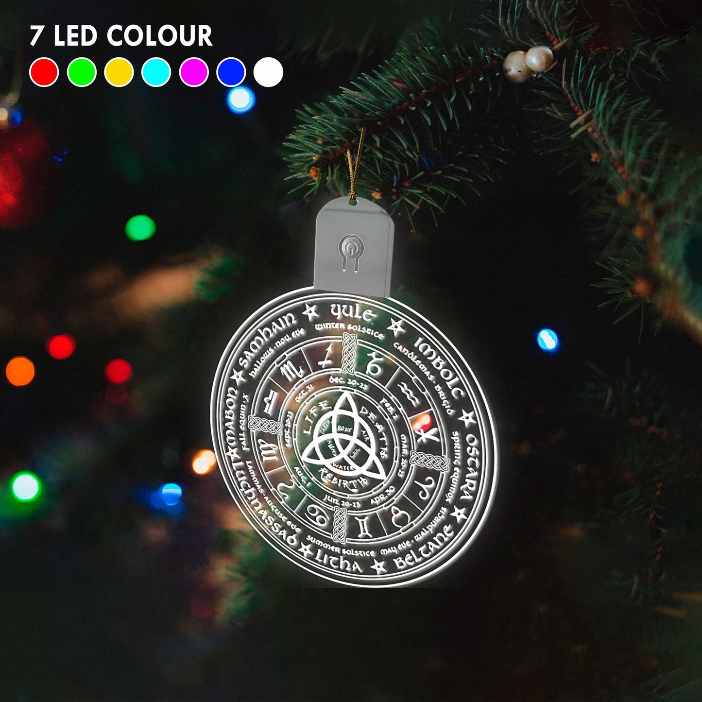 Wheel Of The Year - Christmas Witch Round Led Acrylic Ornament