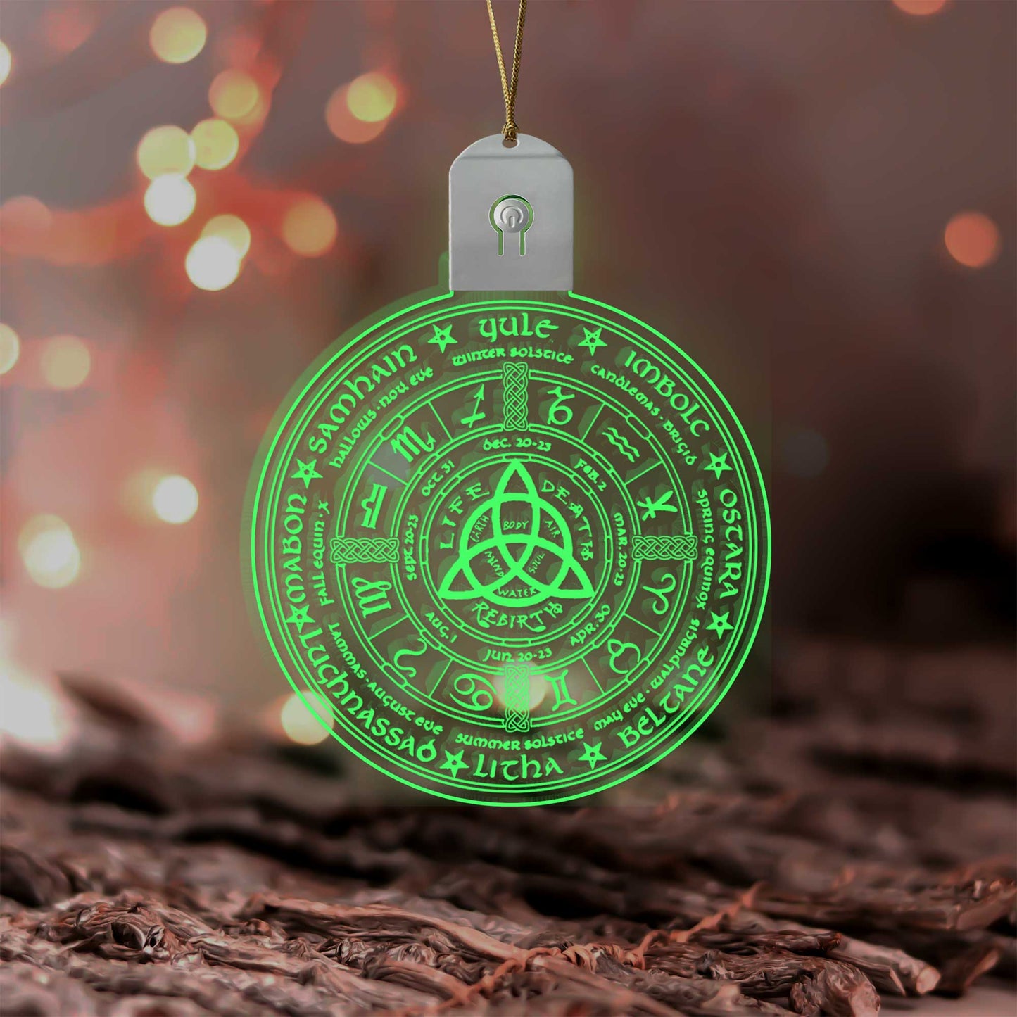 Wheel Of The Year - Christmas Witch Round Led Acrylic Ornament