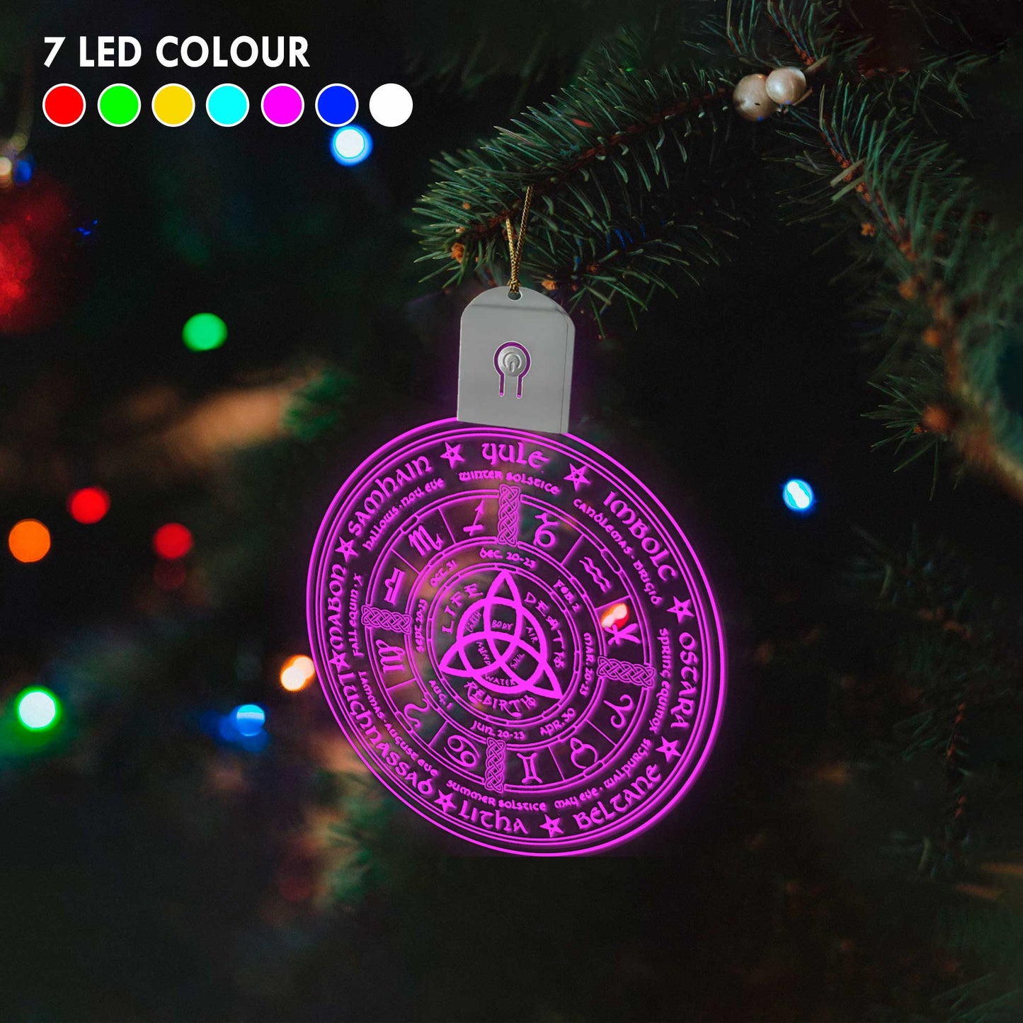 Wheel Of The Year - Christmas Witch Round Led Acrylic Ornament