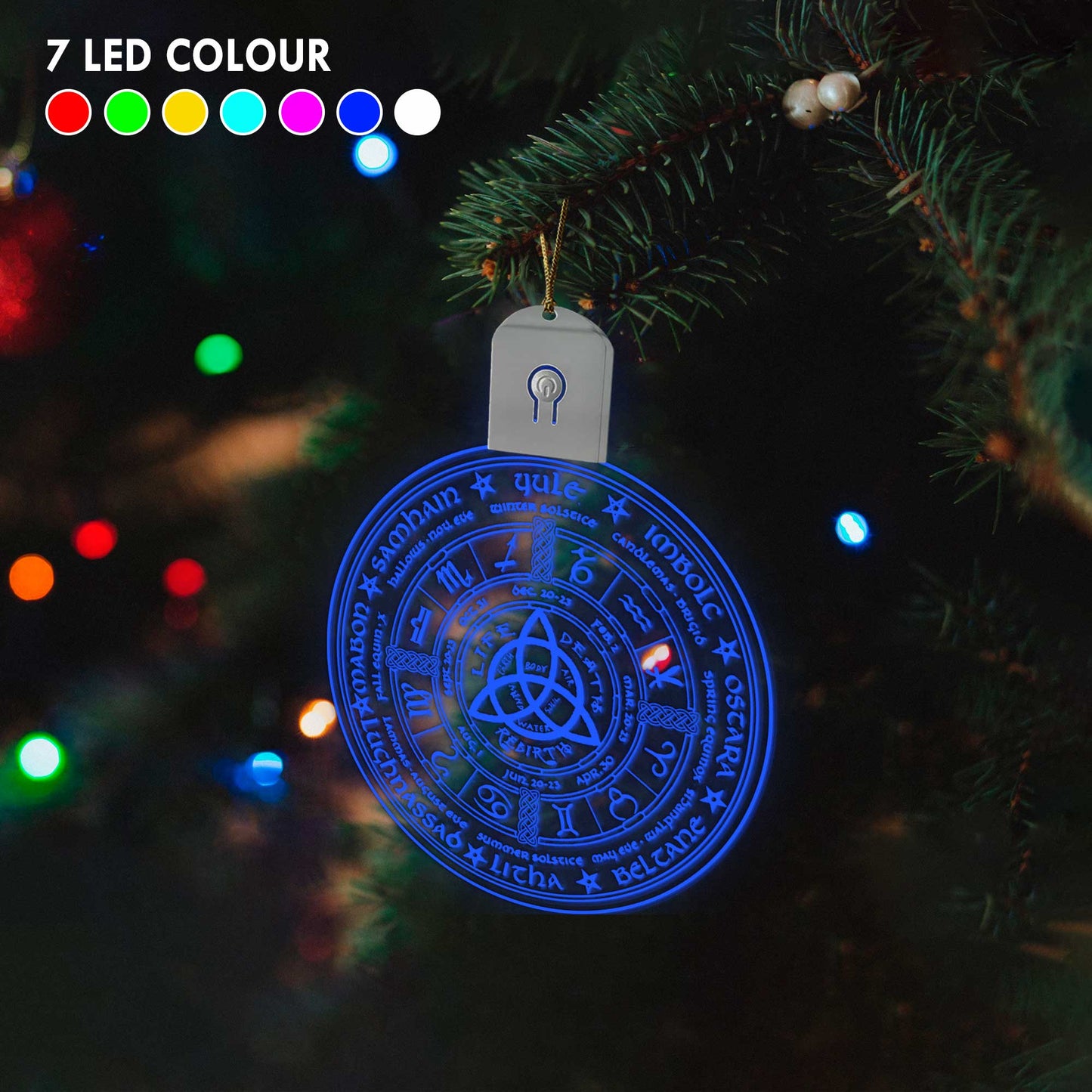 Wheel Of The Year - Christmas Witch Round Led Acrylic Ornament