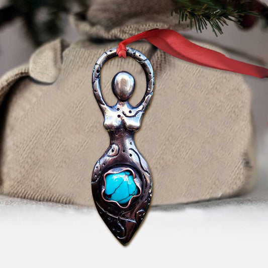 Earth Goddess Turquoise - Christmas Witch Ornament (Printed On Both Sides)