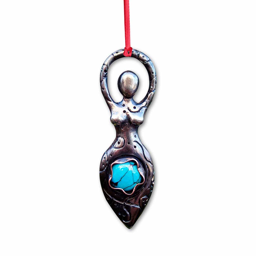 Earth Goddess Turquoise - Christmas Witch Ornament (Printed On Both Sides)