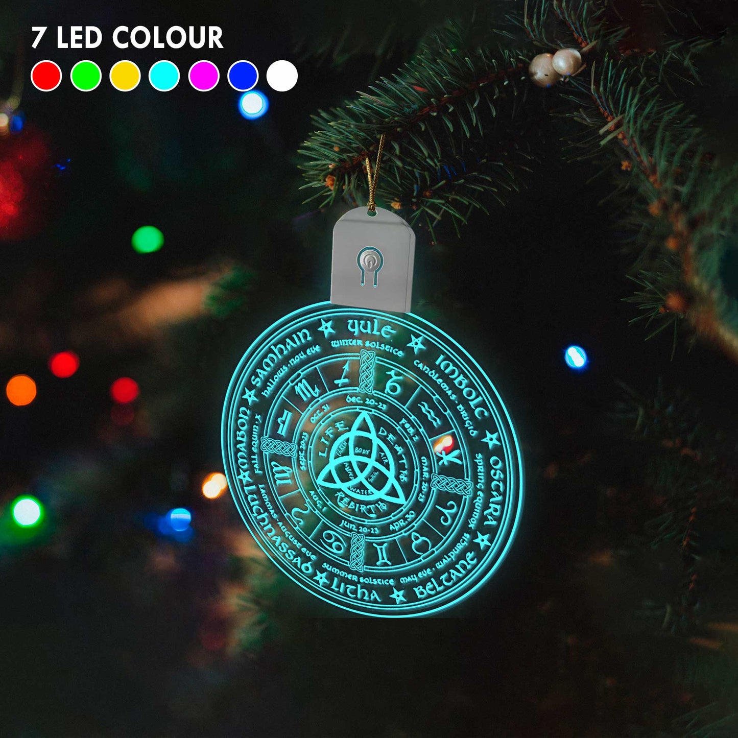 Wheel Of The Year - Christmas Witch Round Led Acrylic Ornament