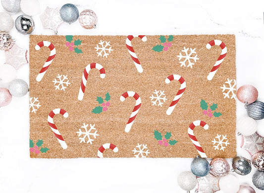 Candy Cane & Snowflake Pattern Christmas Doormat Christmas Doormat 0924